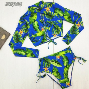New Summer Sexy Women Floral Print Bandage Bikini Set Long Sleeve Bikini Swimwear Swimsuit Bathing Suit Hot Beachwear